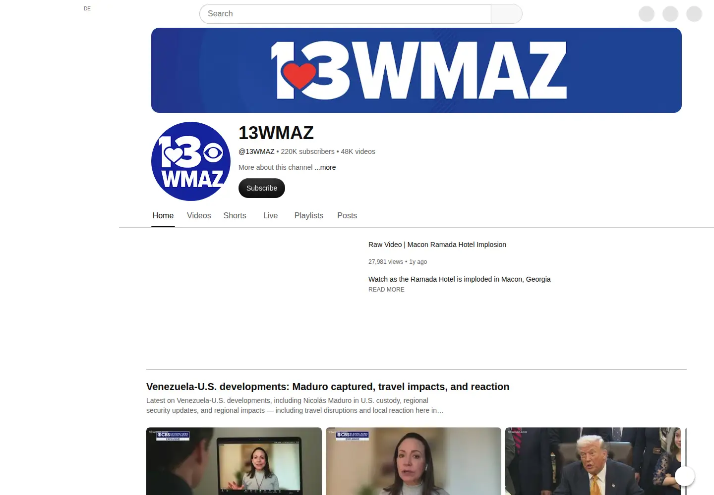 Captured homepage of 13wmaz.com in the current scan
