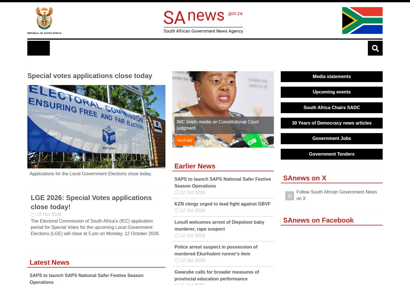 Screenshot of sanews.gov.za