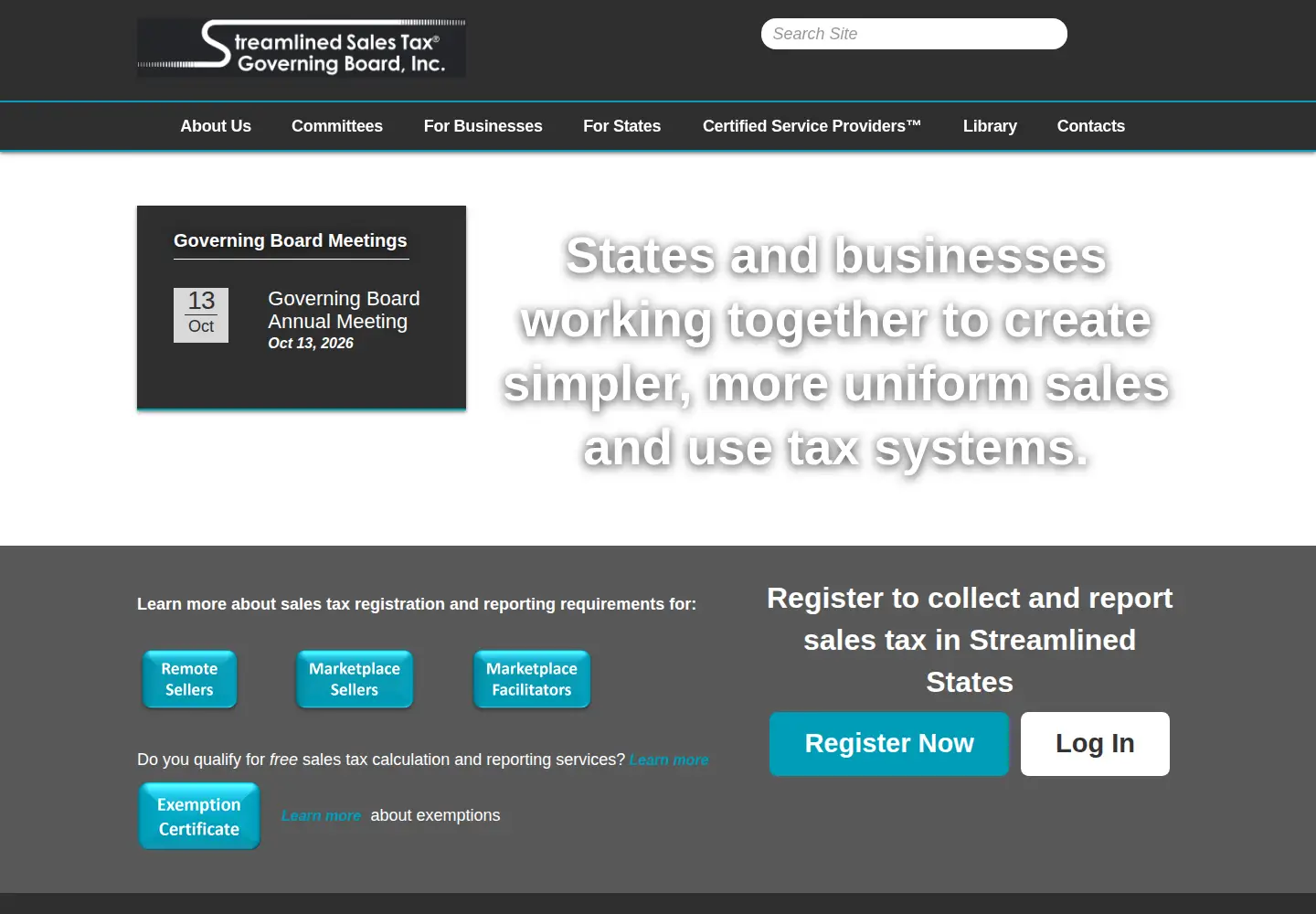 Screenshot of streamlinedsalestax.org