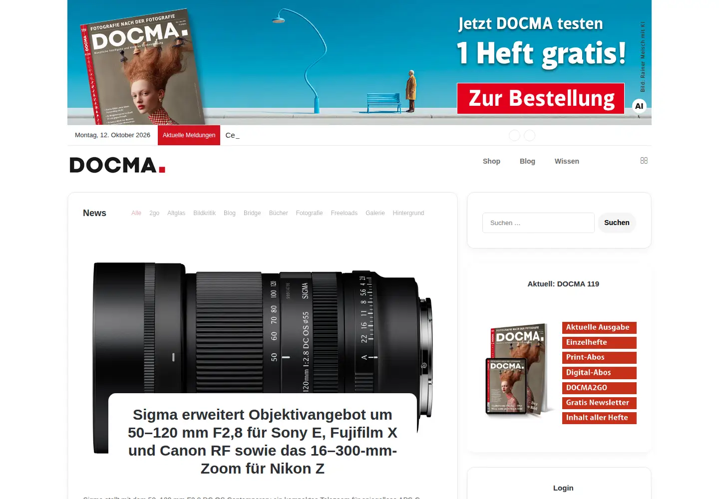 Captured homepage of docma.info in the current scan