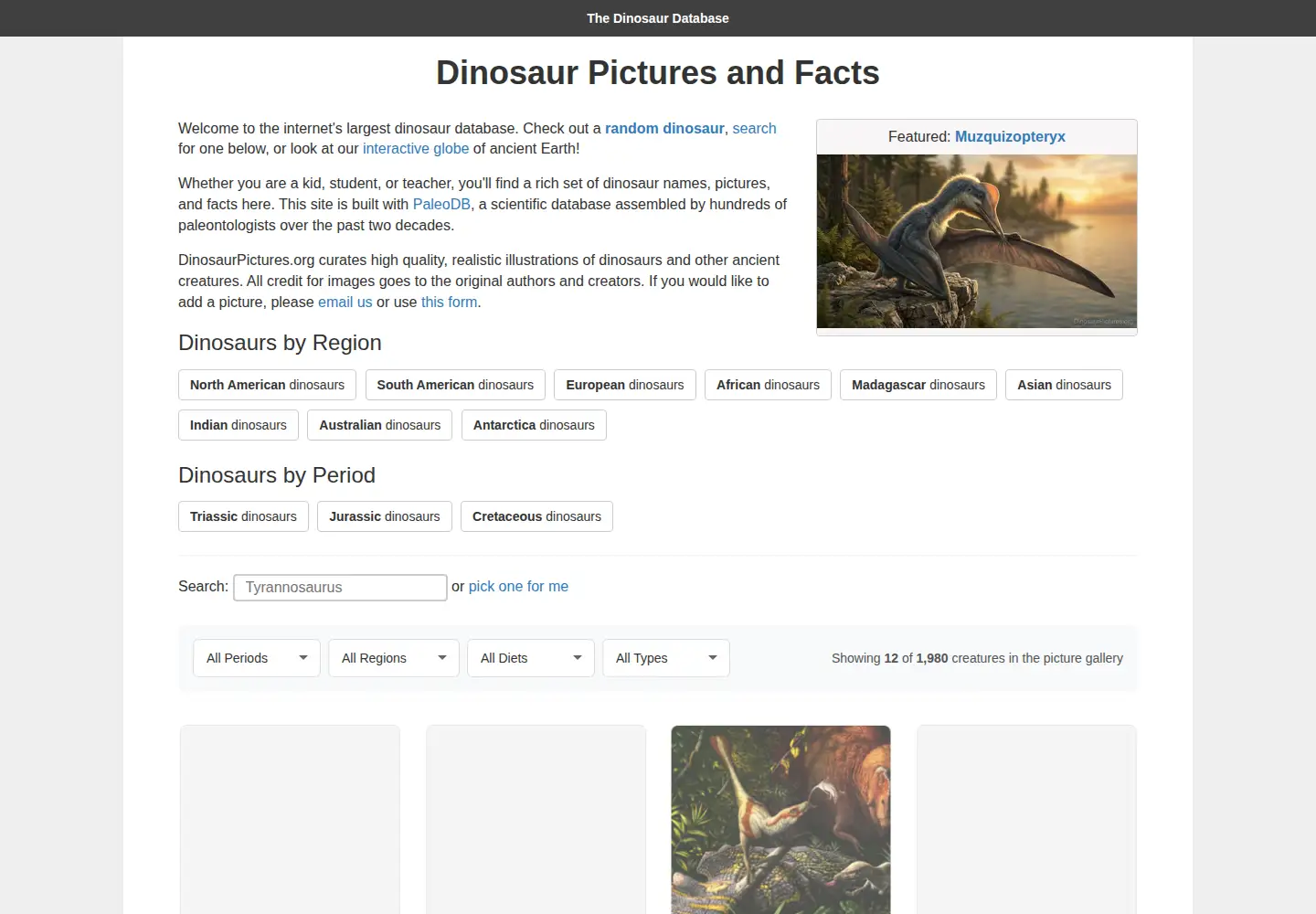 Captured homepage of dinosaurpictures.org in the current scan