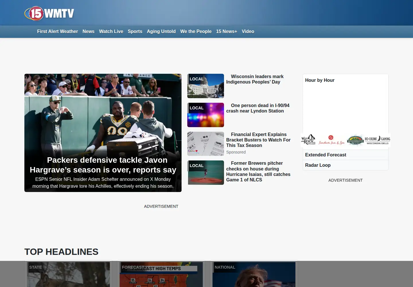 Captured homepage of nbc15.com in the current scan