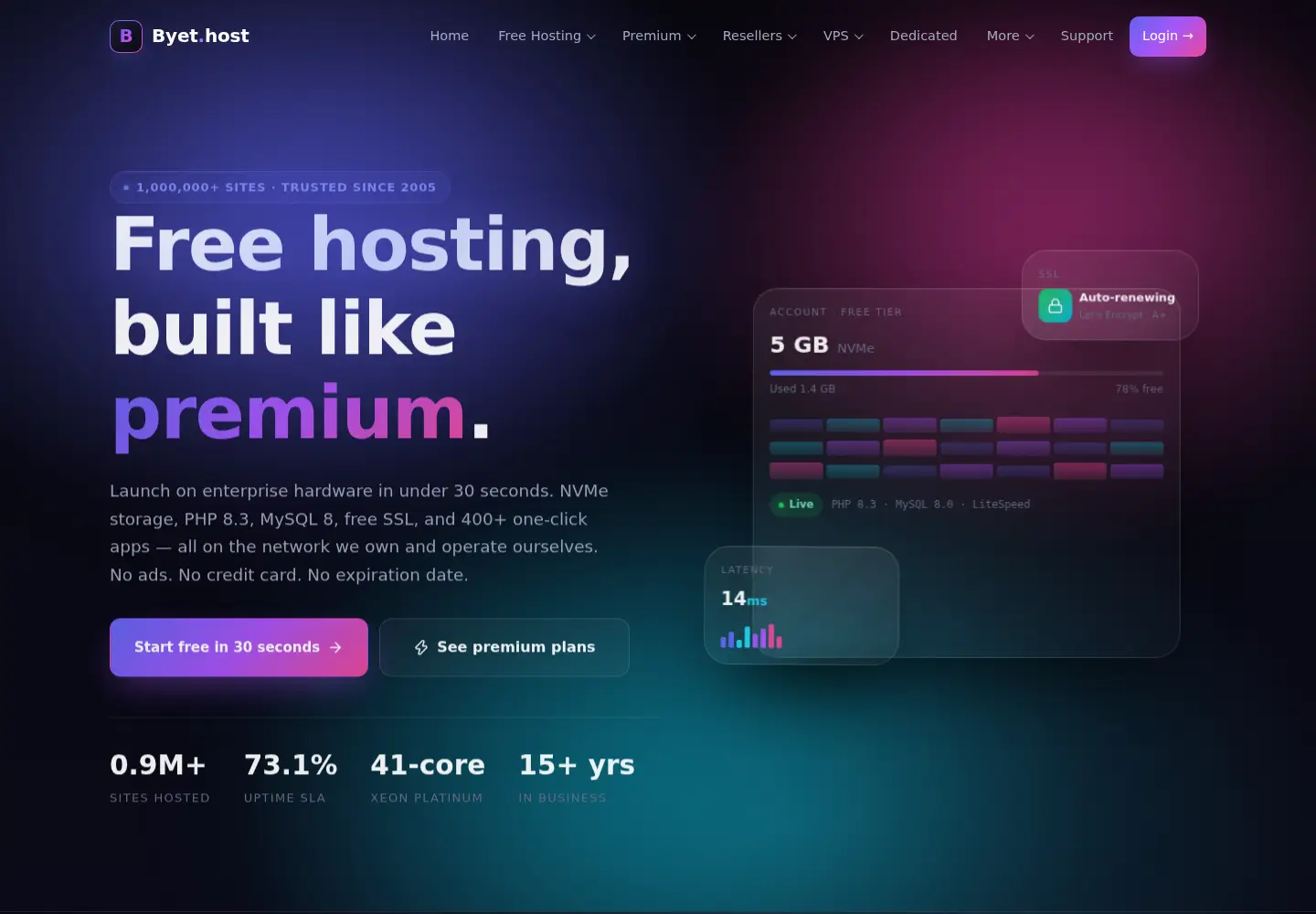 Screenshot of byethost.com
