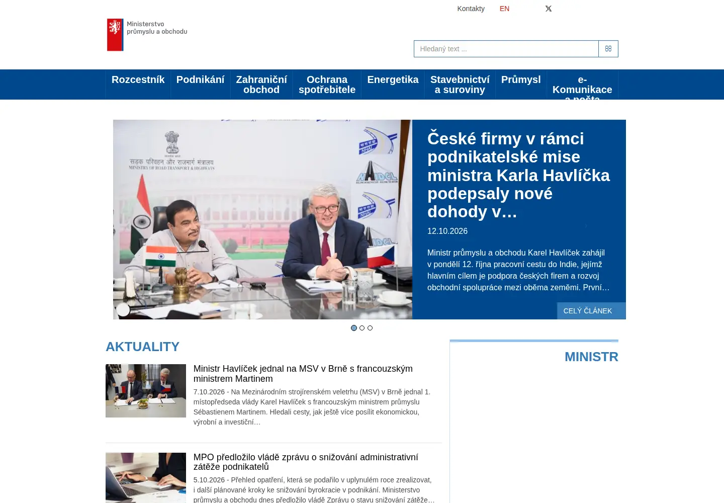 Screenshot of mpo.gov.cz