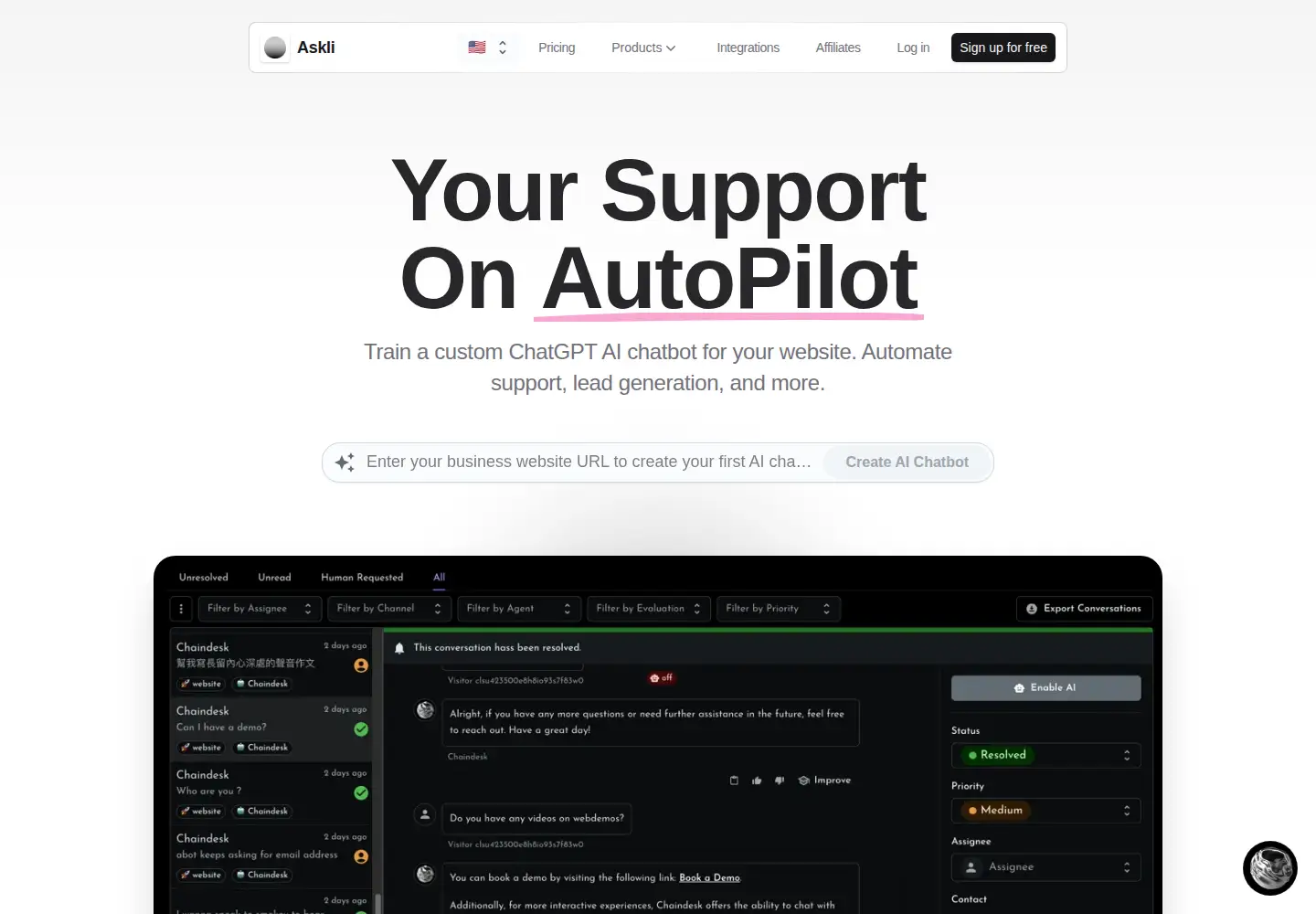 Captured homepage of chaindesk.ai in the current scan