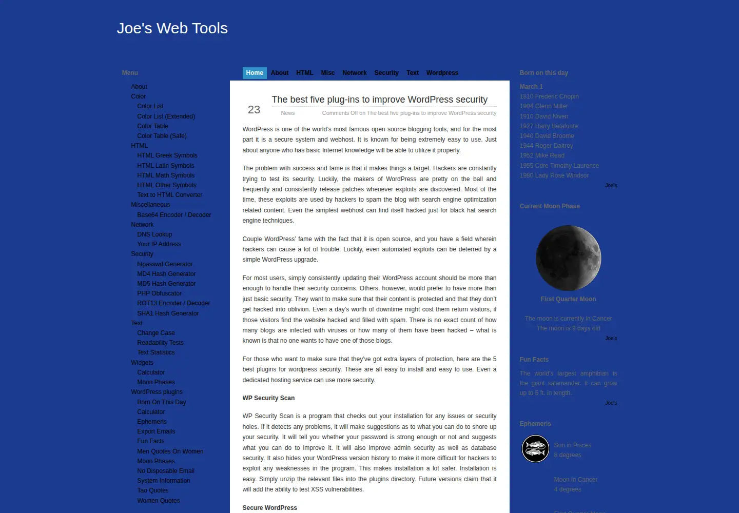 Screenshot of joeswebtools.com