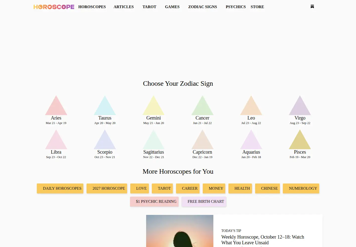Screenshot of horoscope.com