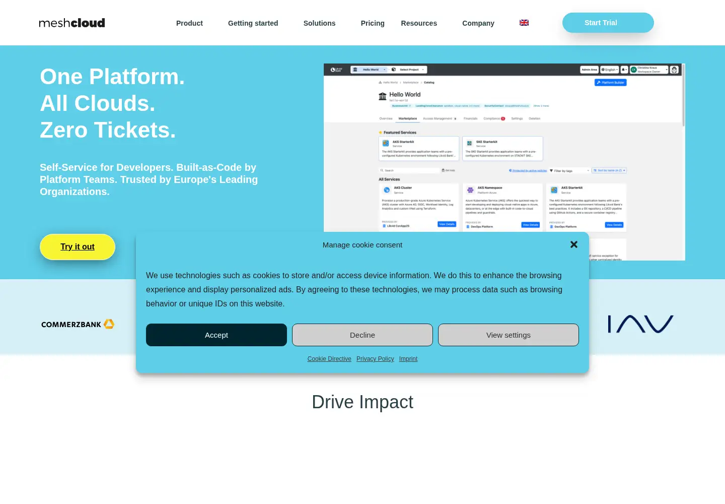 Screenshot of meshcloud.io