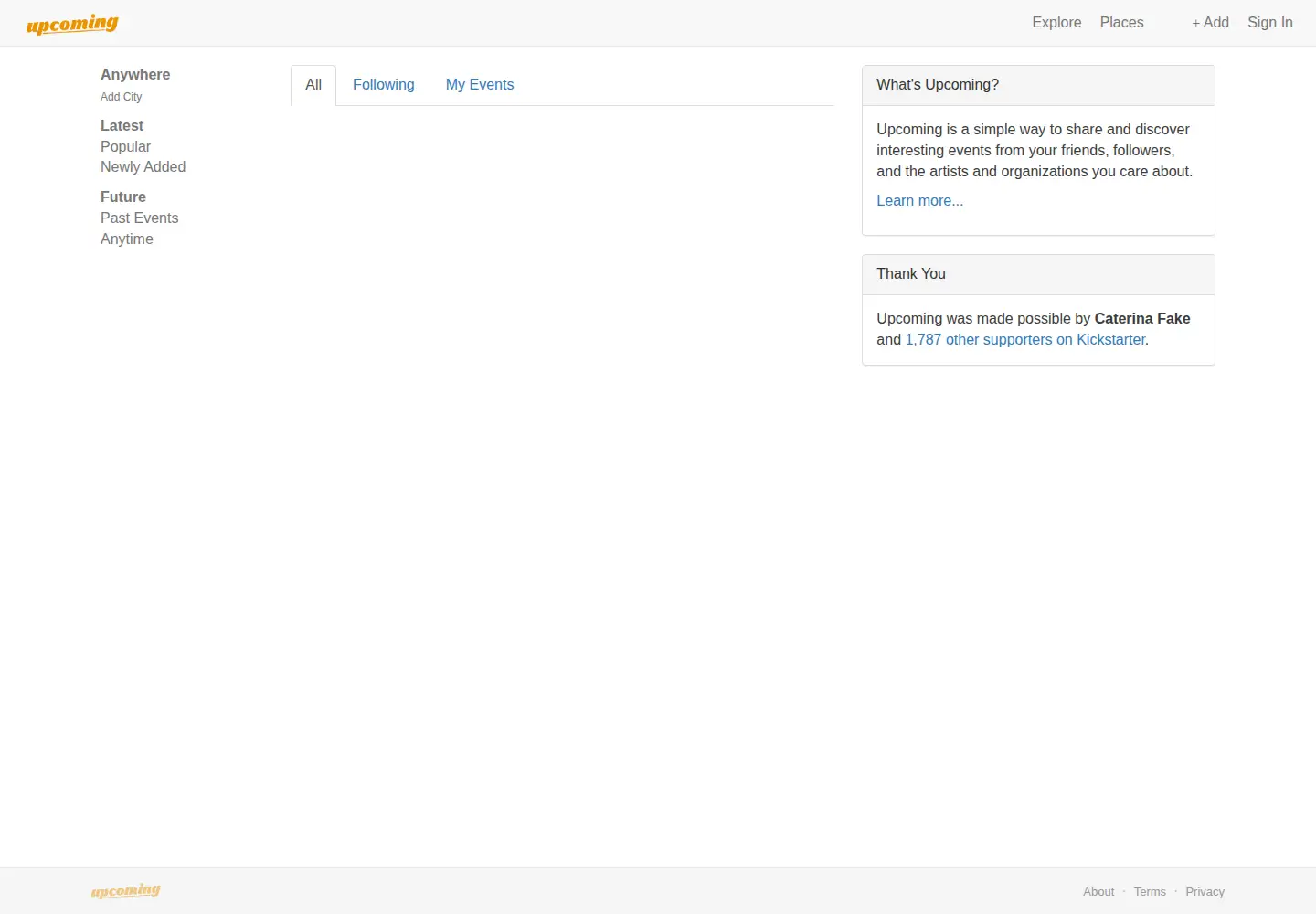 Captured homepage of upcoming.org in the current scan