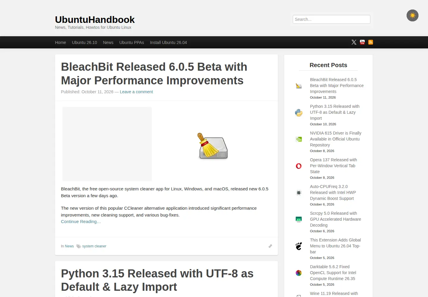 Screenshot of ubuntuhandbook.org