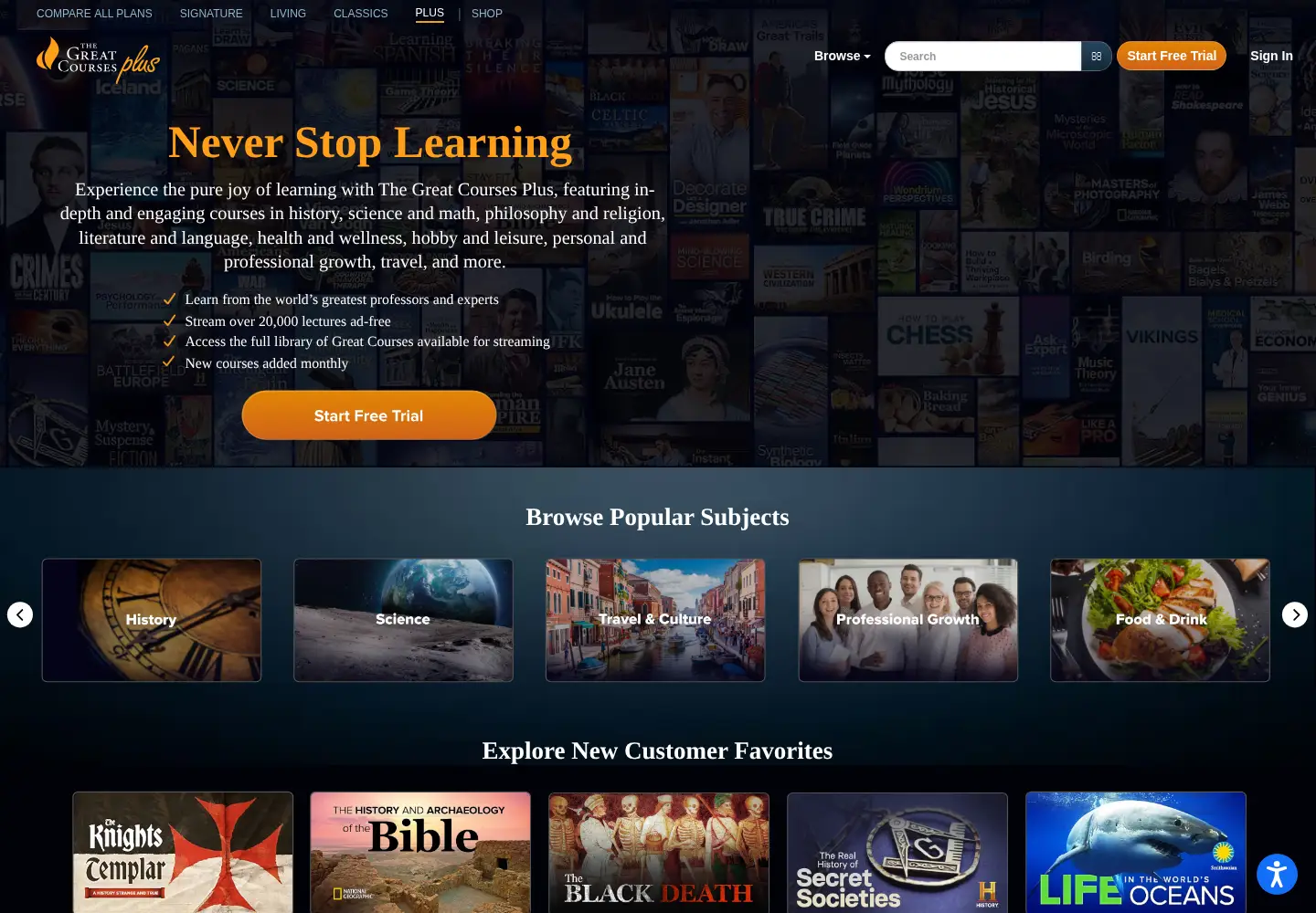 Screenshot of thegreatcoursesplus.com