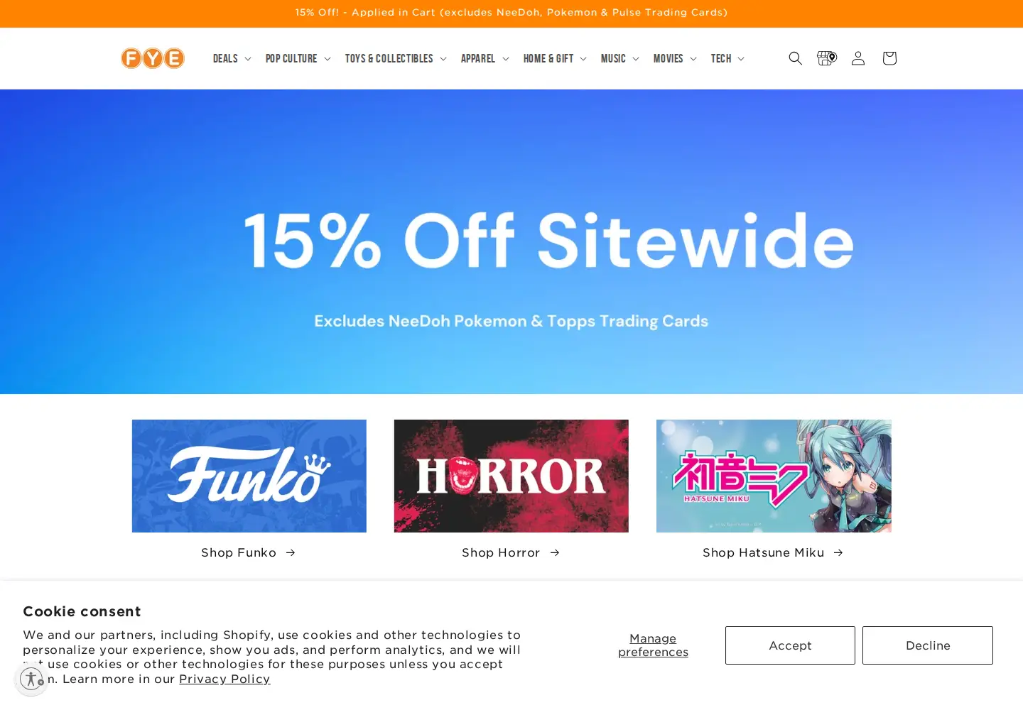 Captured homepage of fye.com in the current scan