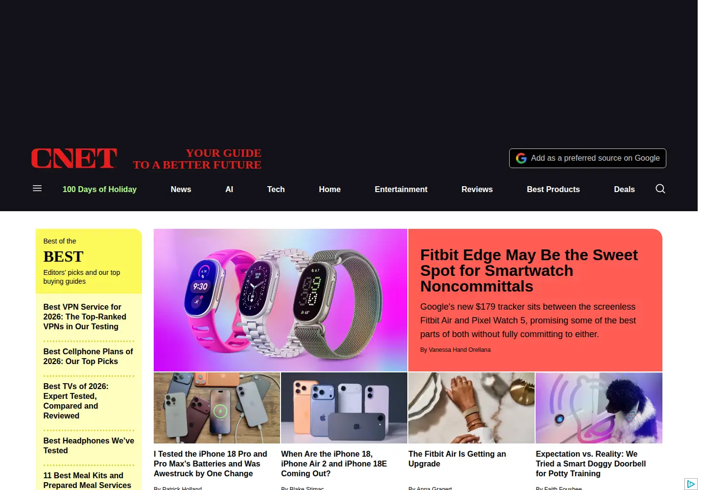 Captured homepage of cnet.co.uk in the current scan