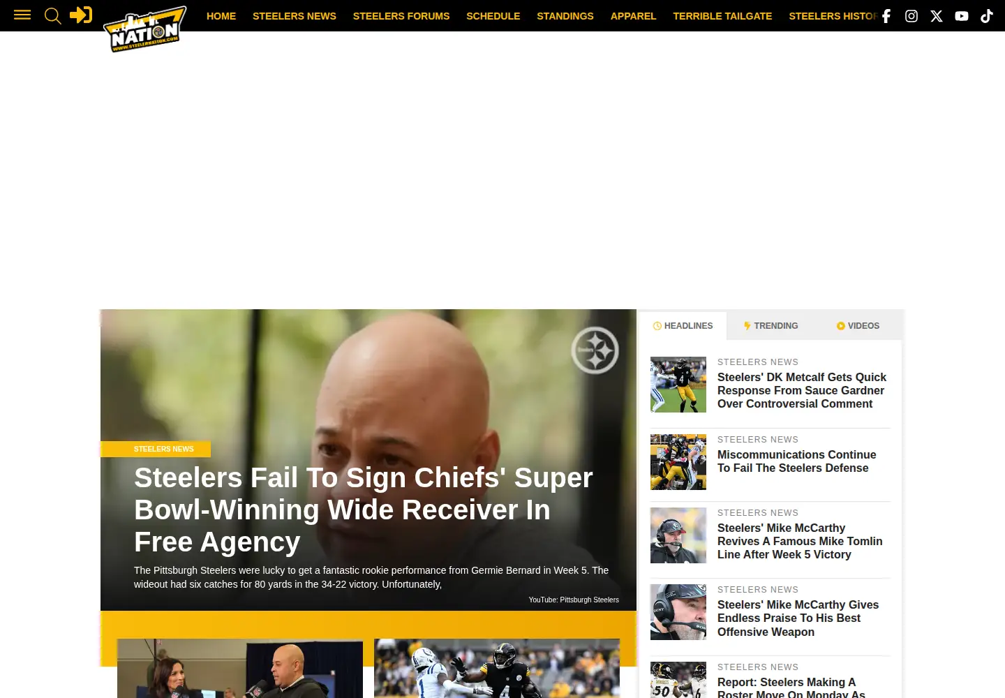 Captured homepage of steelernation.com in the current scan
