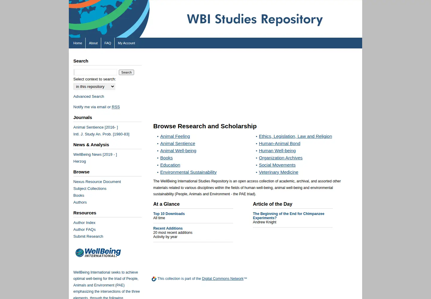 Captured homepage of wellbeingintlstudiesrepository.org in the current scan