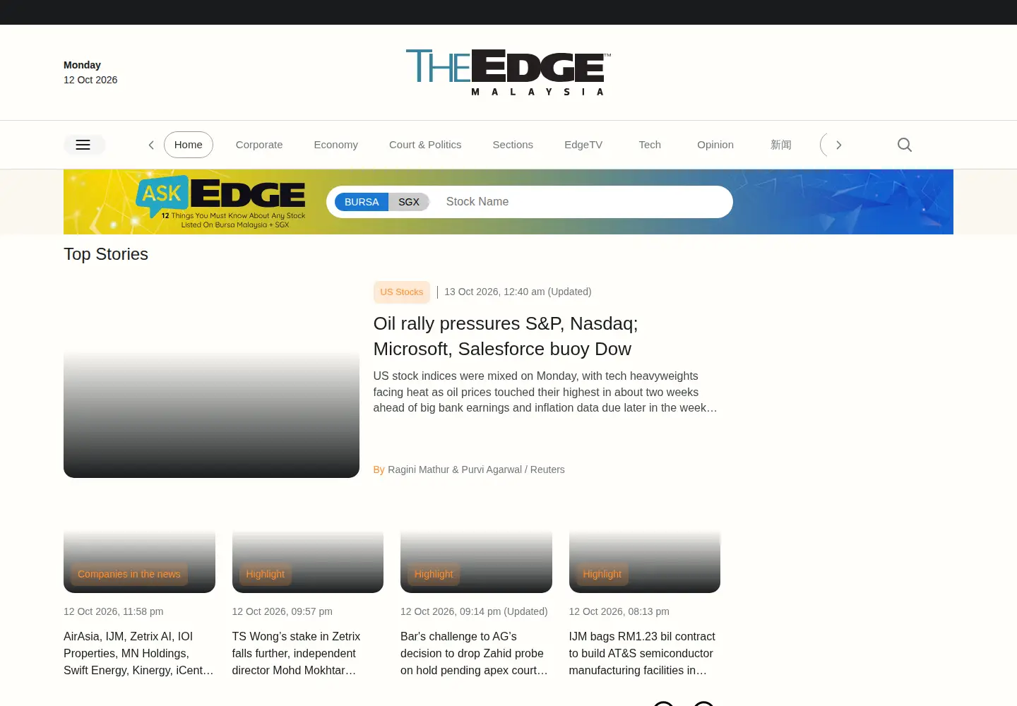Screenshot of theedgemarkets.com
