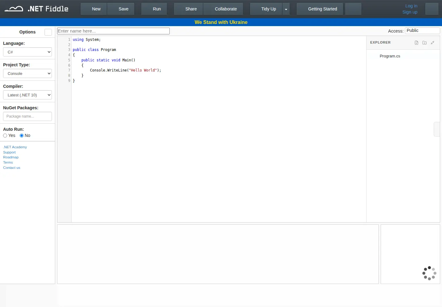 Screenshot of dotnetfiddle.net