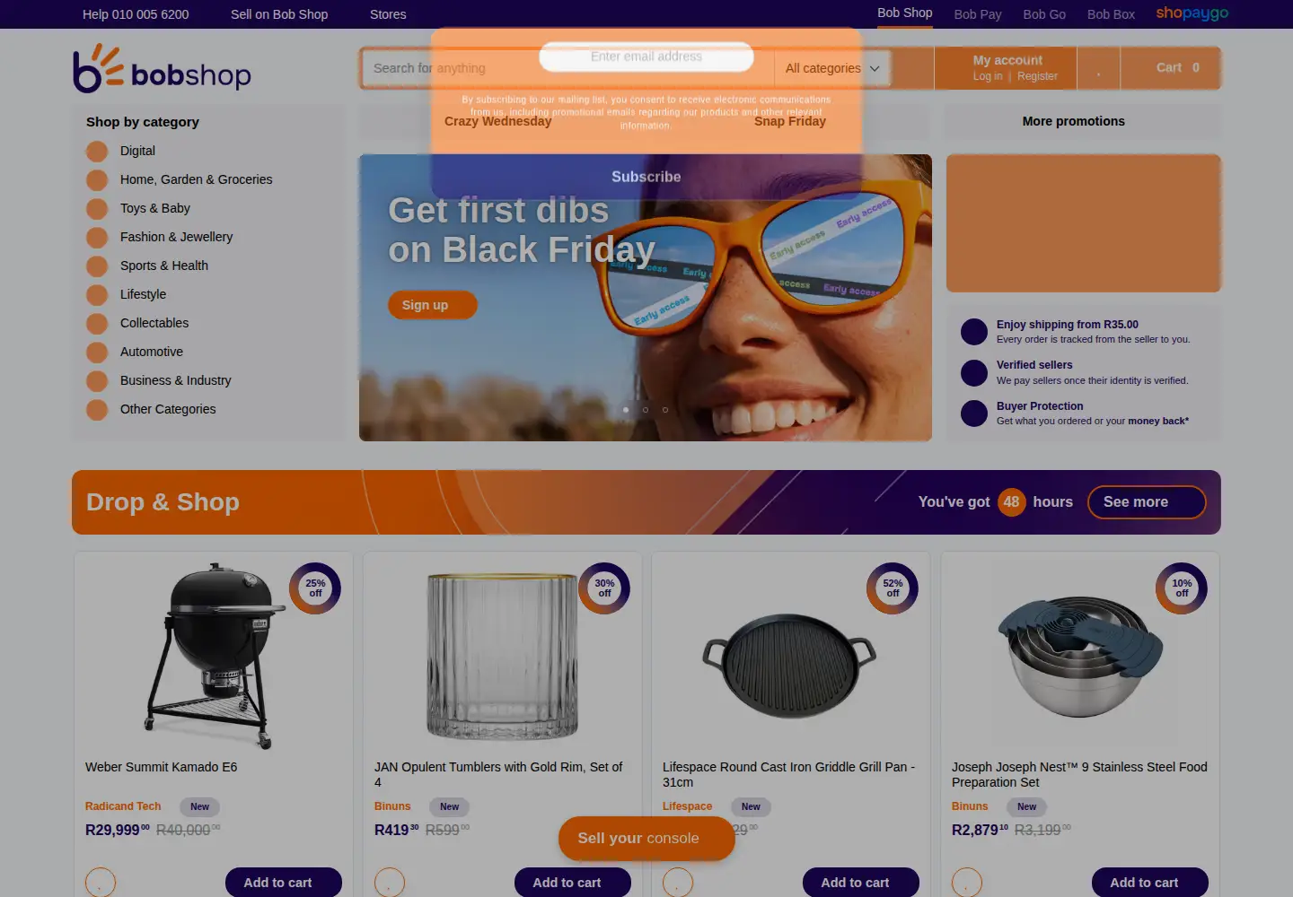 Screenshot of bobshop.co.za