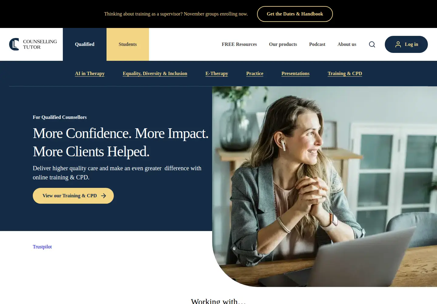 Captured homepage of counsellingtutor.com in the current scan