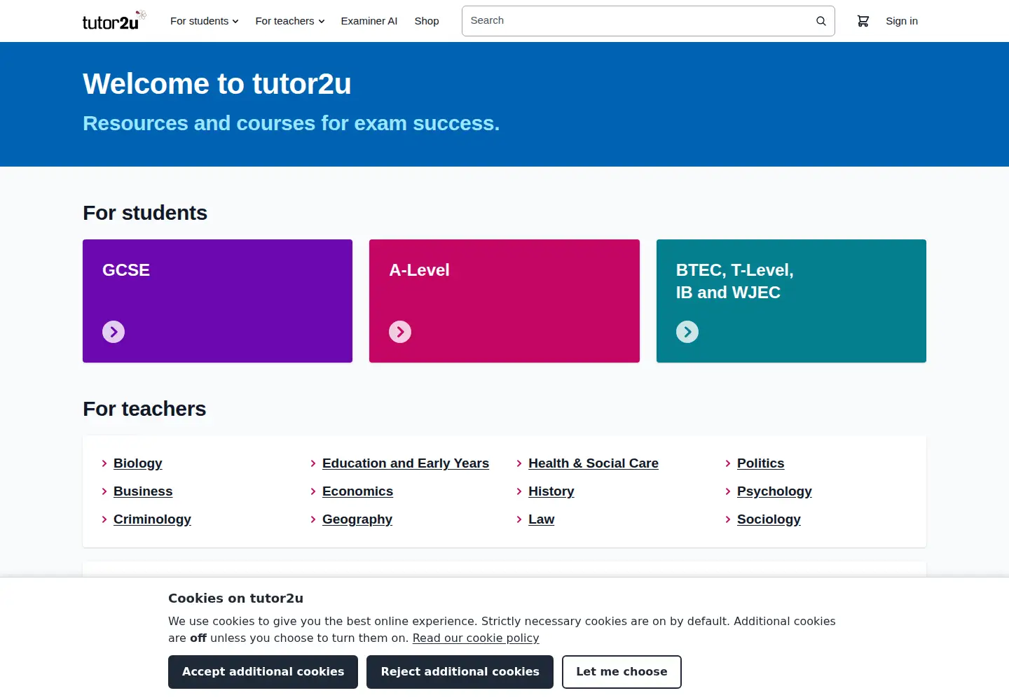Screenshot of tutor2u.net