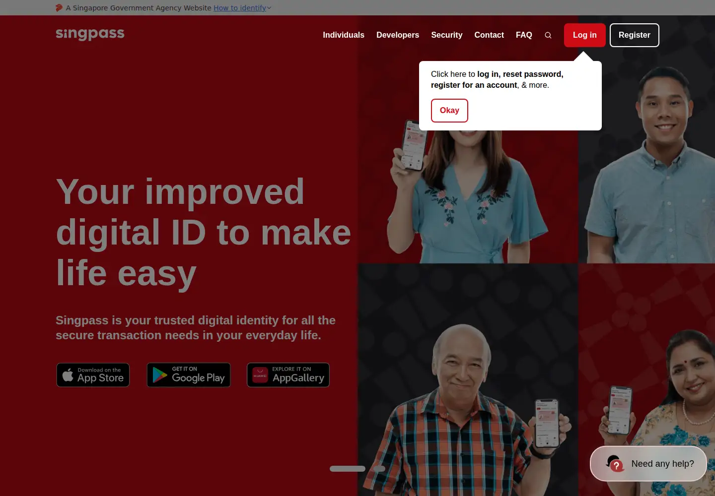 Screenshot of singpass.gov.sg