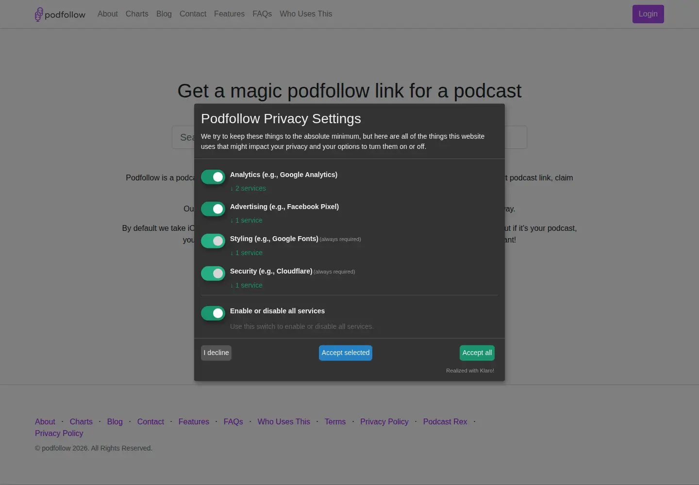 Captured homepage of pod.fo in the current scan