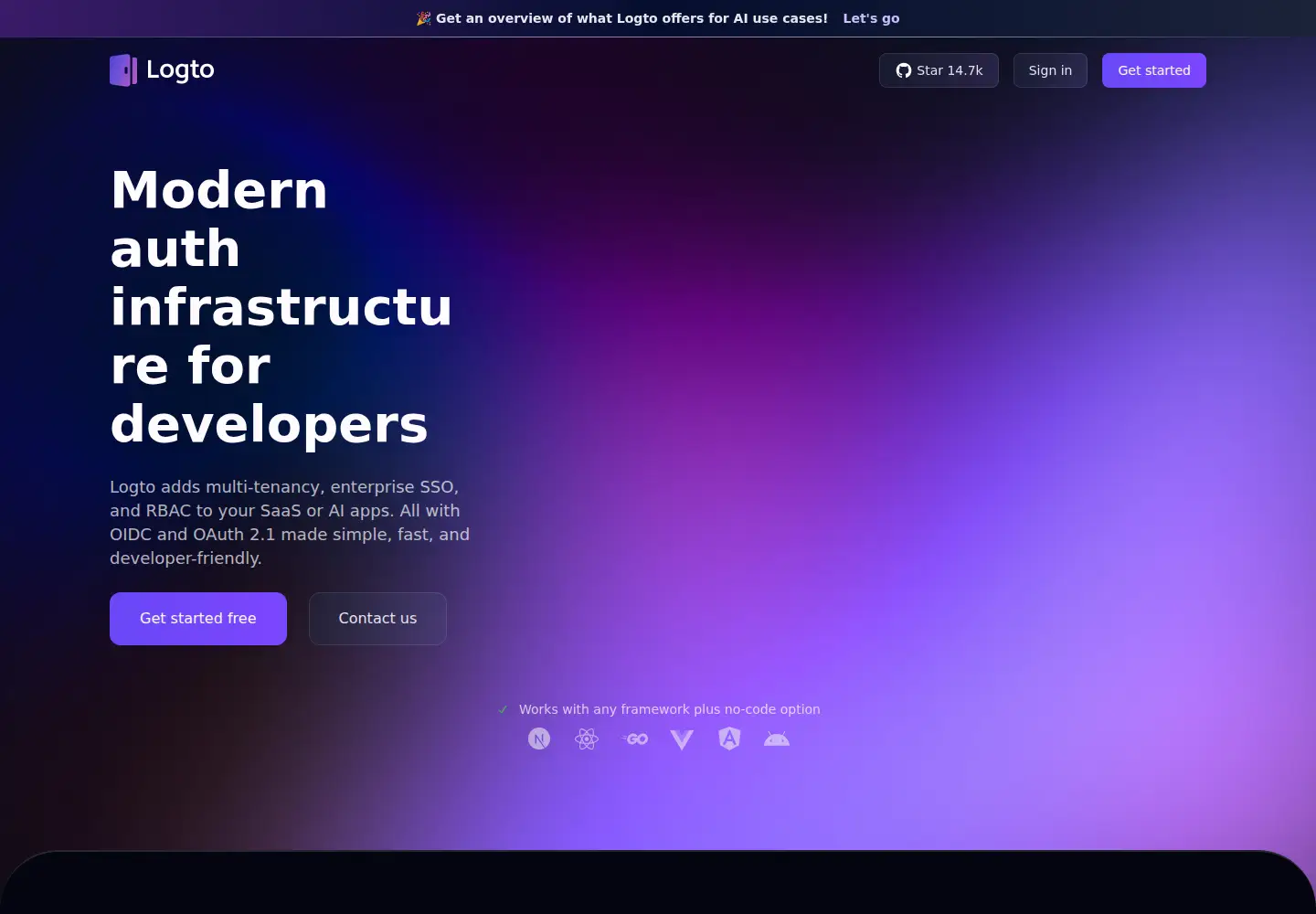 Captured homepage of logto.io in the current scan