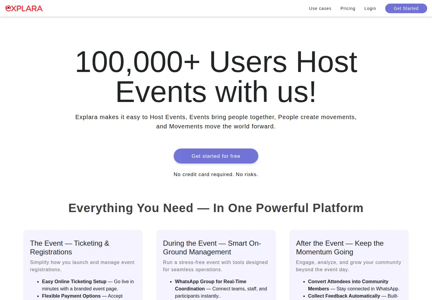 Captured homepage of explara.com in the current scan