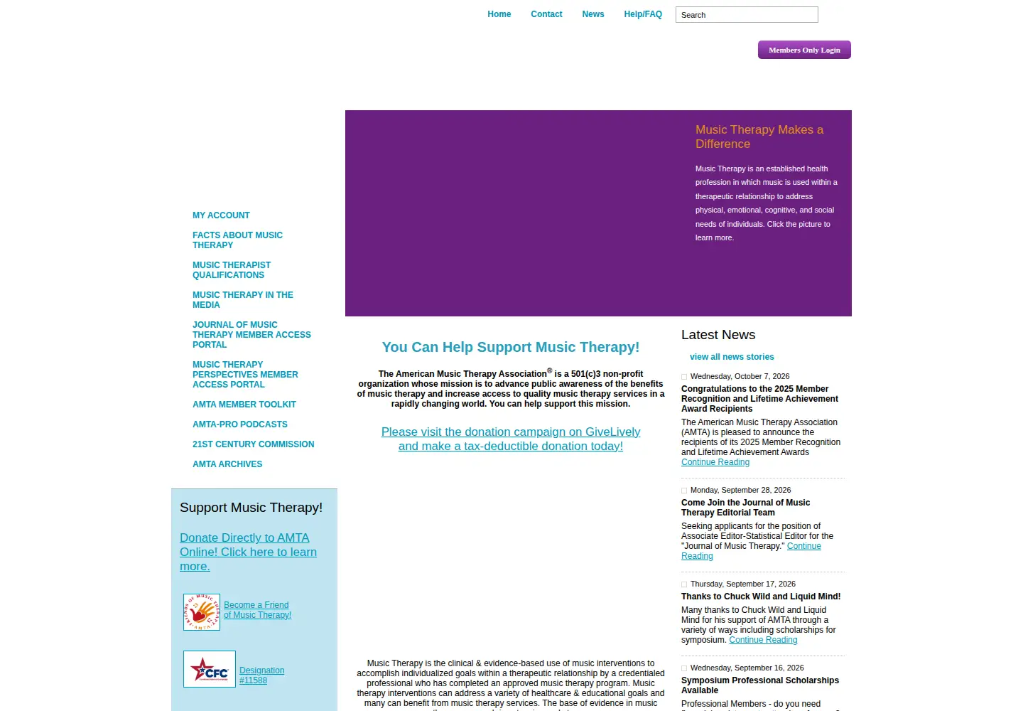 Captured homepage of musictherapy.org in the current scan