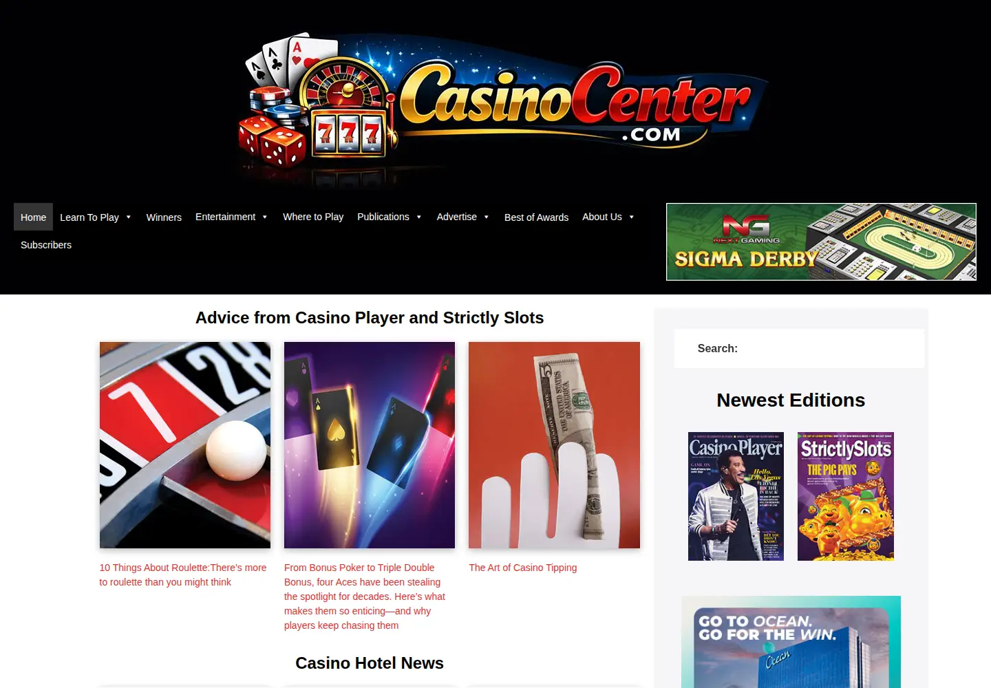 Captured homepage of casinocenter.com in the current scan
