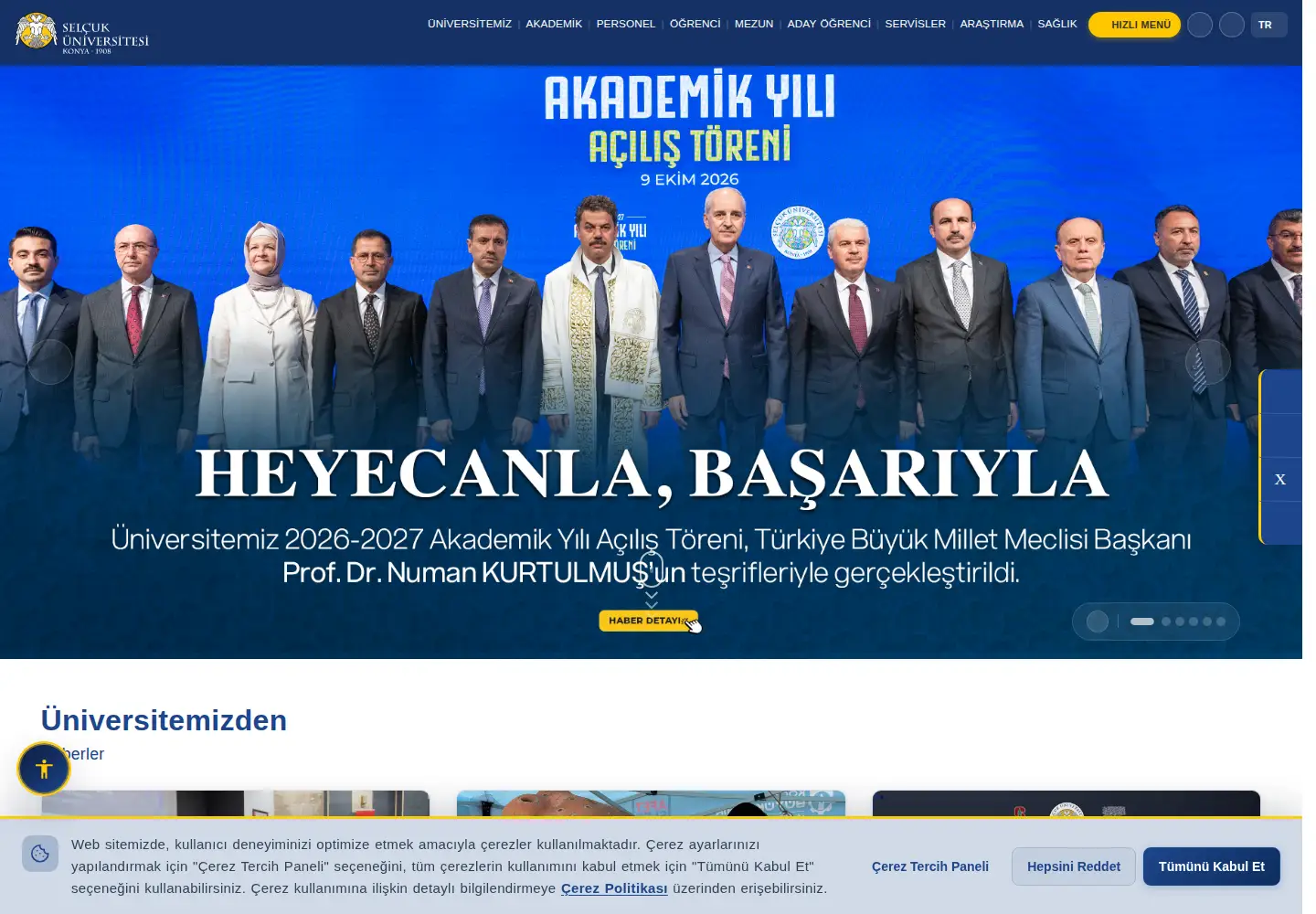 Screenshot of selcuk.edu.tr