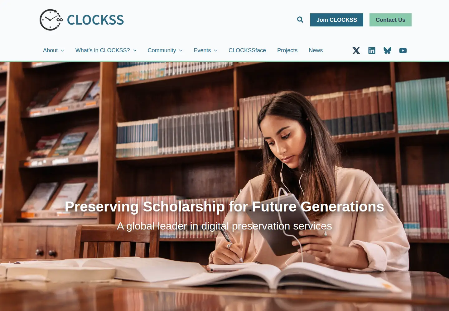 Captured homepage of clockss.org in the current scan