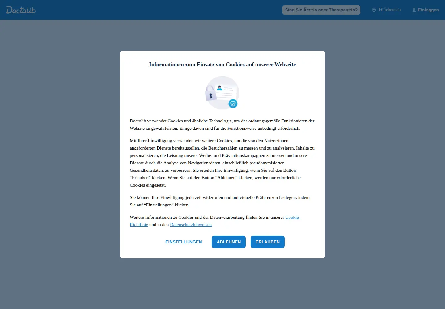 Captured homepage of doctolib.de in the current scan