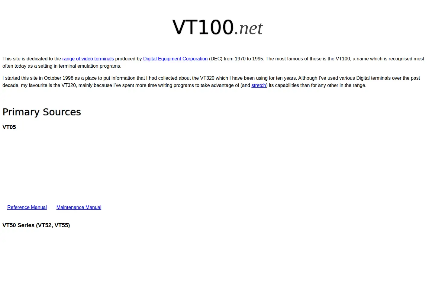 Captured homepage of vt100.net in the current scan
