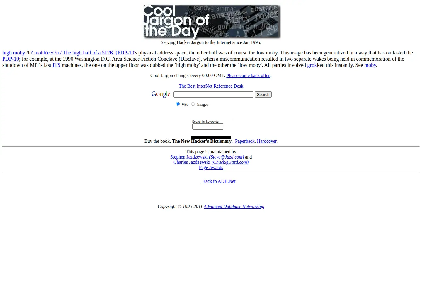 Captured homepage of jargon.net in the current scan