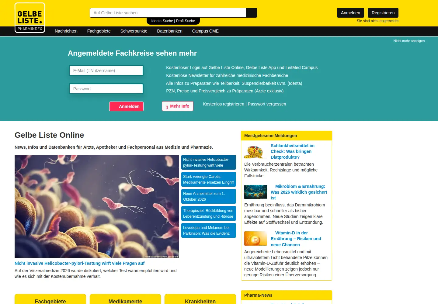 Captured homepage of gelbe-liste.de in the current scan