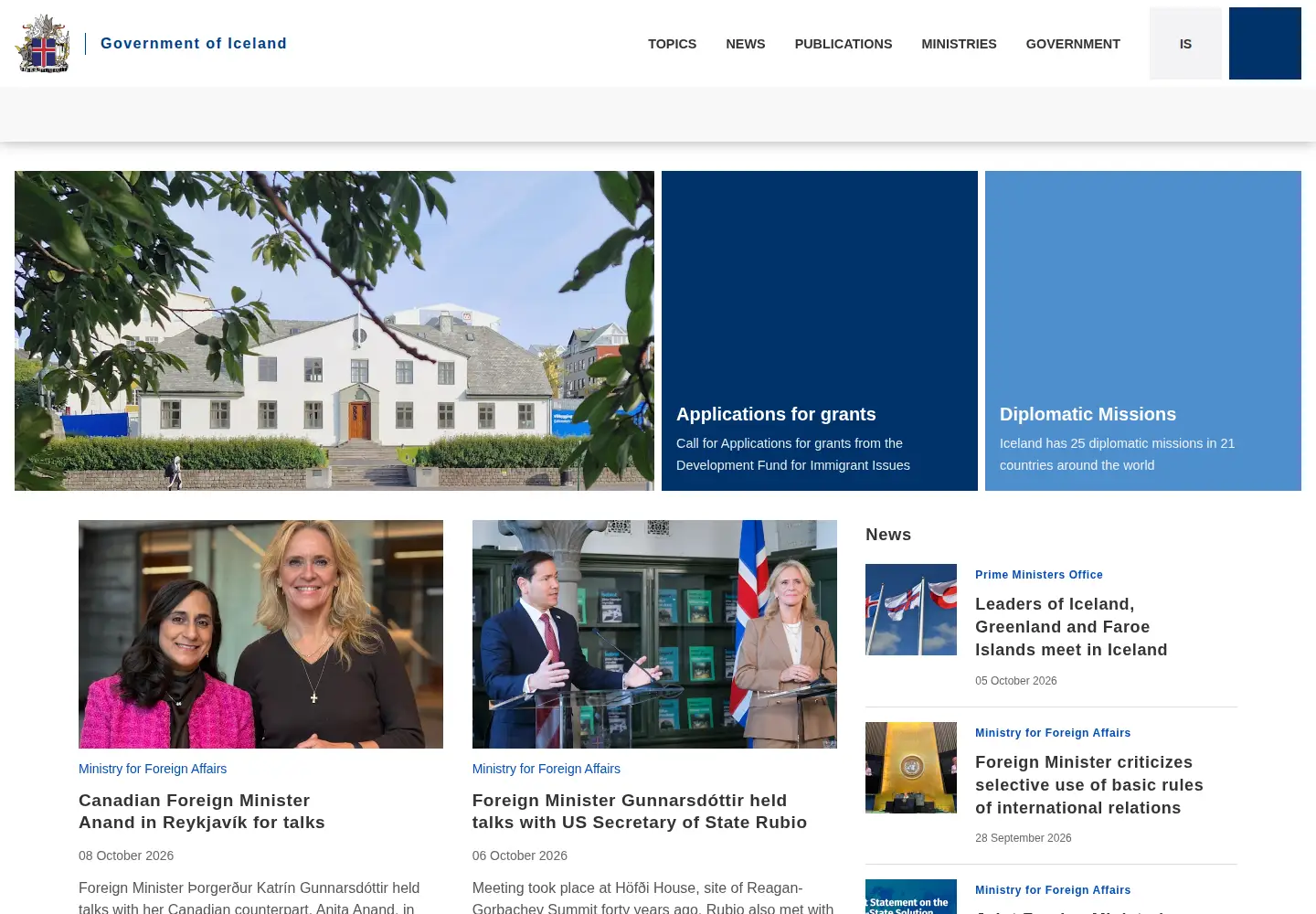 Captured homepage of government.is in the current scan