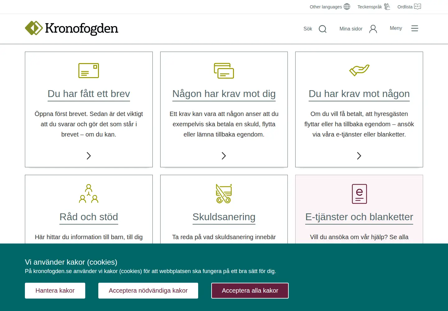 Screenshot of kronofogden.se