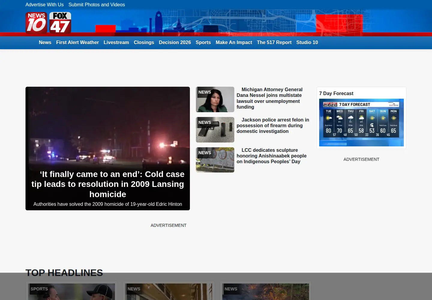 Captured homepage of fox47news.com in the current scan