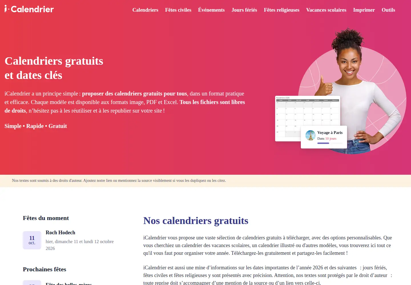 Captured homepage of icalendrier.fr in the current scan