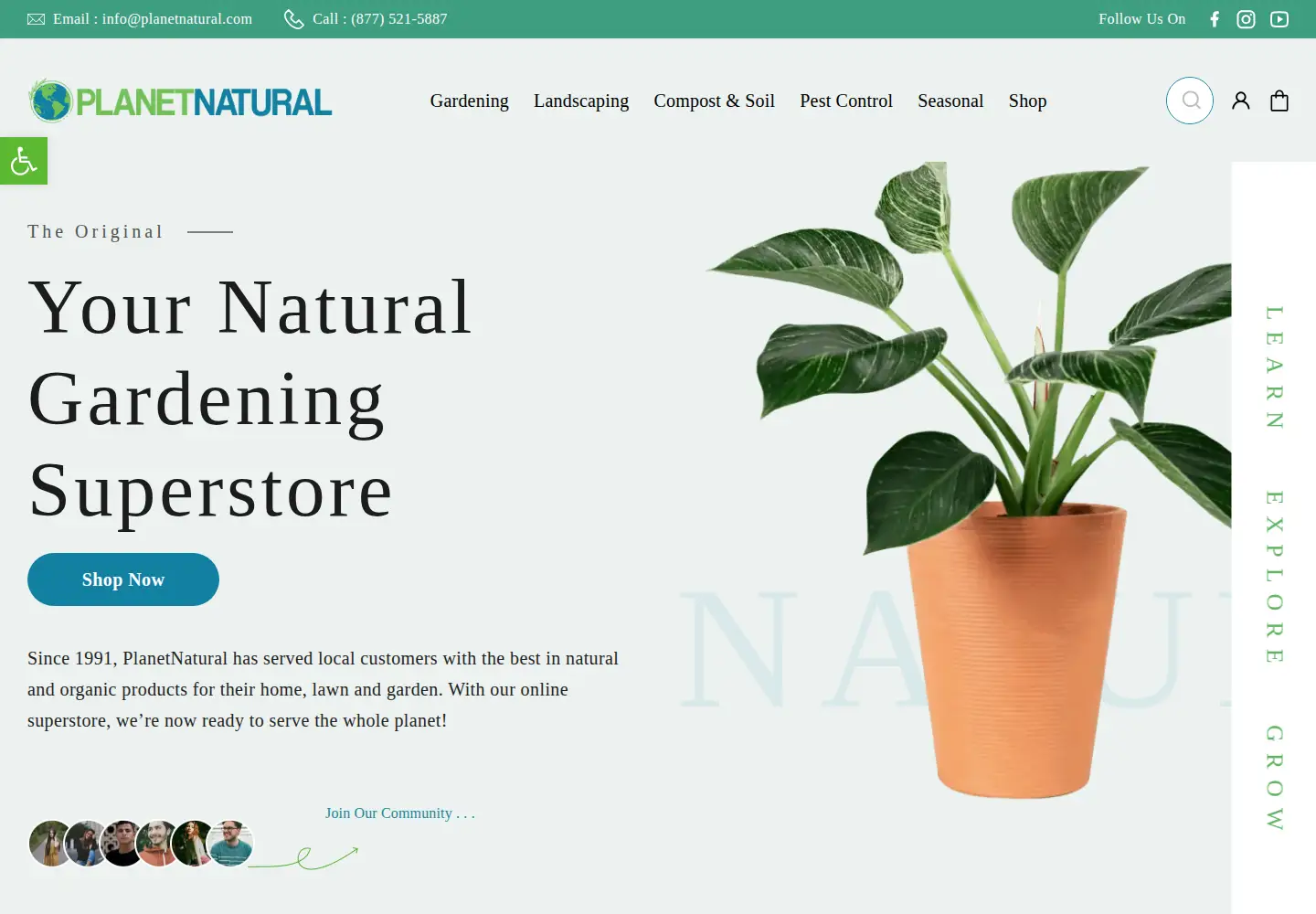 Captured homepage of planetnatural.com in the current scan