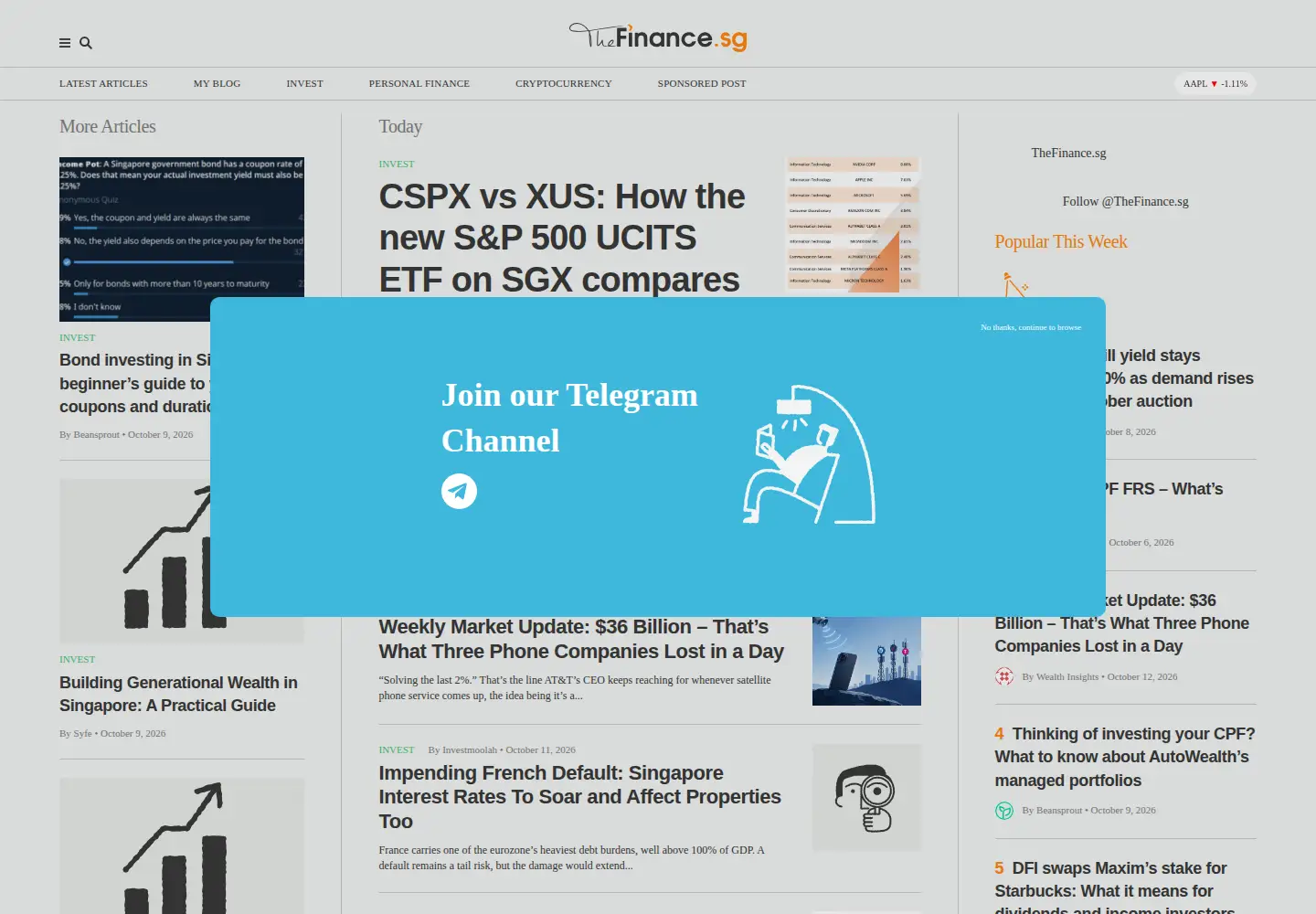 Screenshot of thefinance.sg