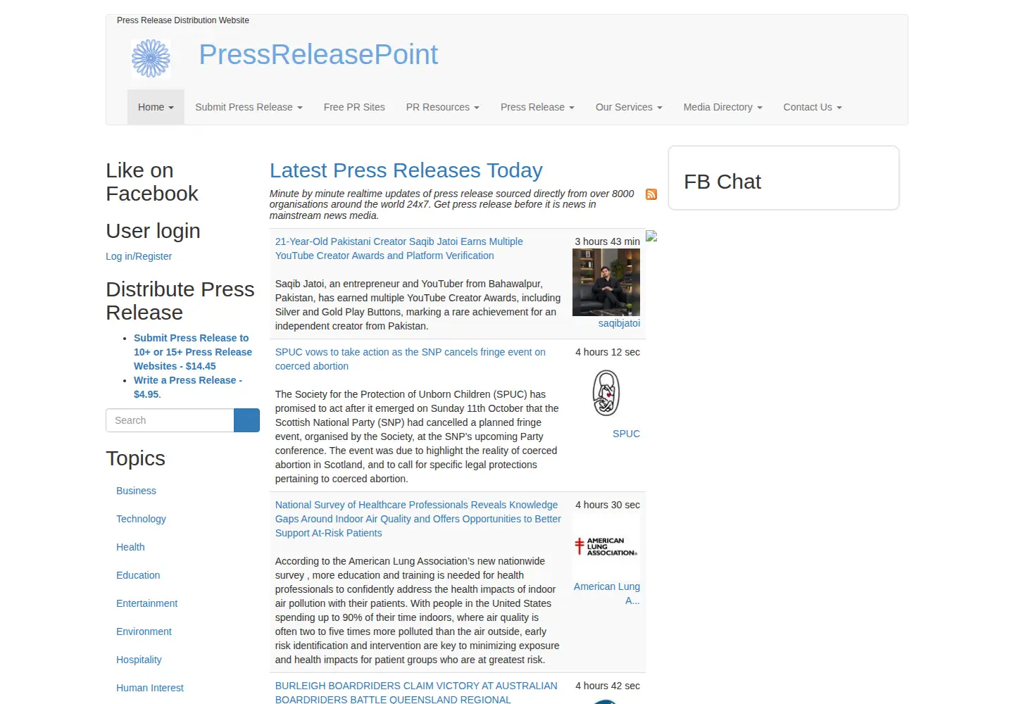 Captured homepage of pressreleasepoint.com in the current scan