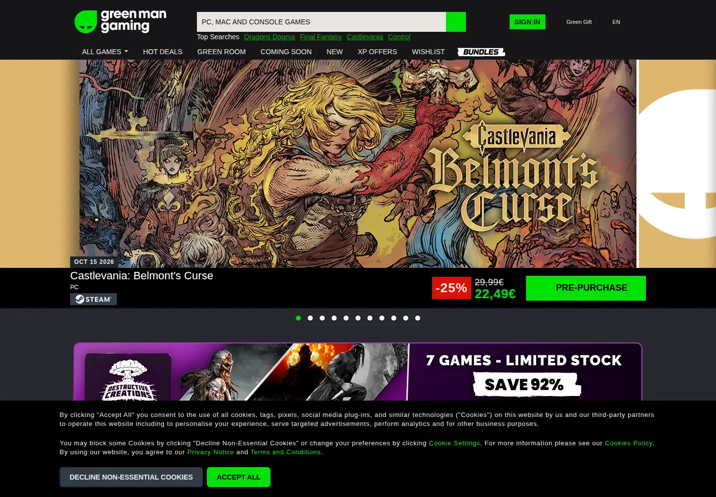 Screenshot of greenmangaming.com