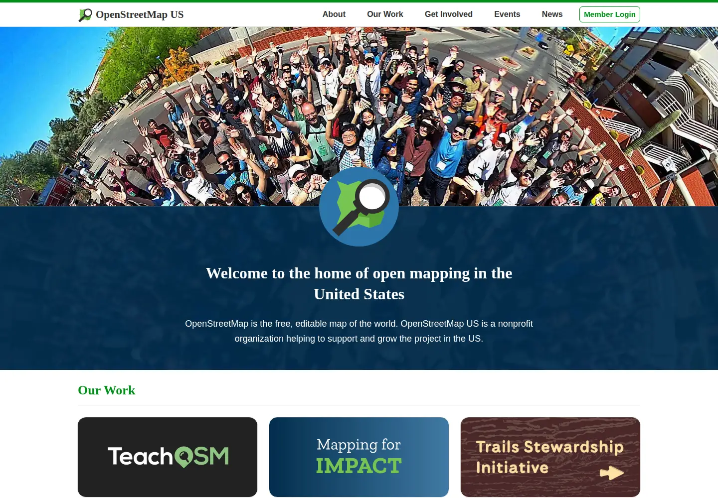 Captured homepage of openstreetmap.us in the current scan