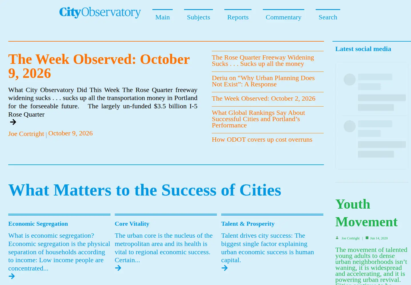 Captured homepage of cityobservatory.org in the current scan