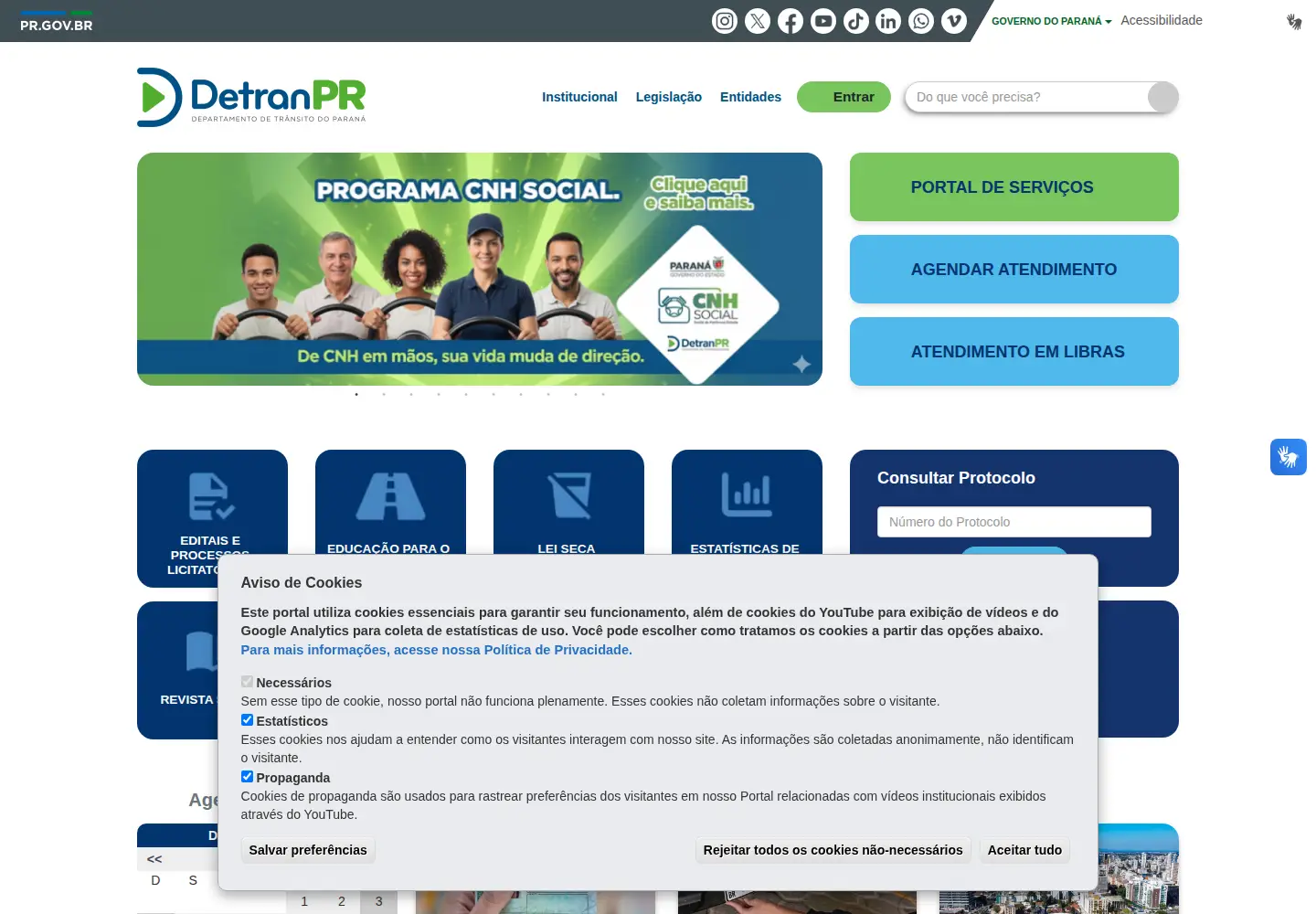 Captured homepage of detran.pr.gov.br in the current scan