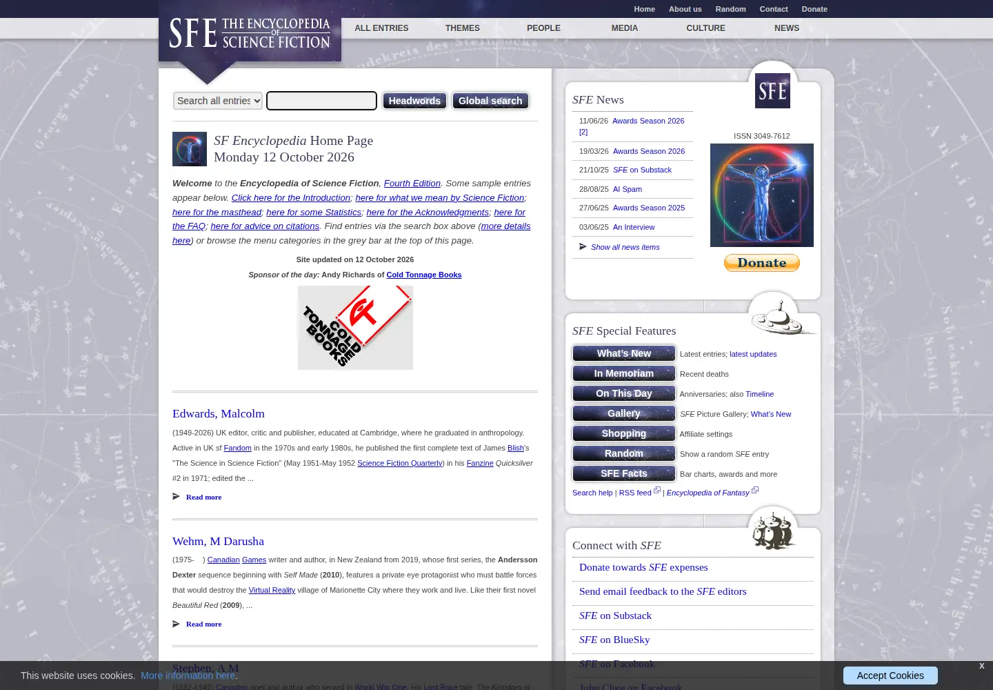 Captured homepage of sf-encyclopedia.com in the current scan