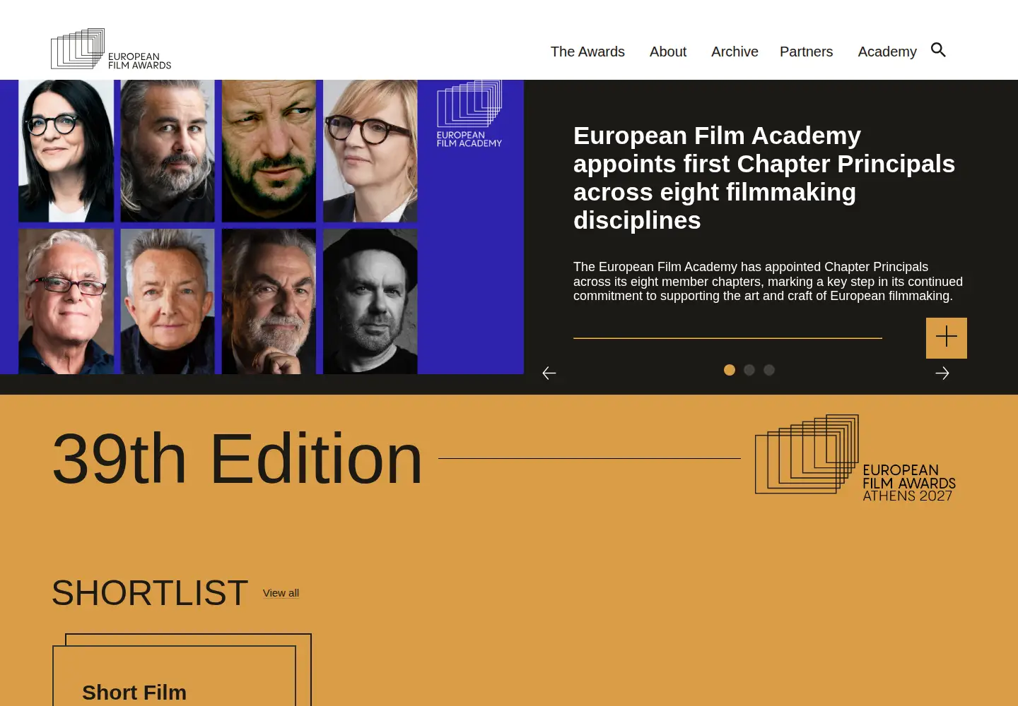Captured homepage of europeanfilmawards.eu in the current scan