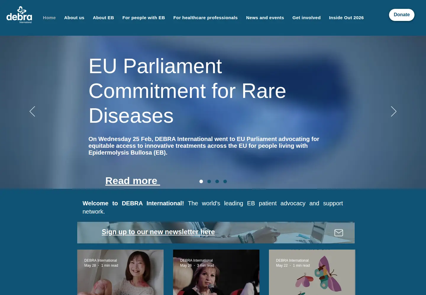 Captured homepage of debra-international.org in the current scan